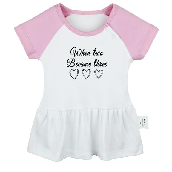 When Two Became Three Funny Dresses For Baby, Newborn Babies Skirts, Infant Princess Dress, 0-24M Kids Graphic Clothes (Pink Raglan Dresses, 12-18 Months)