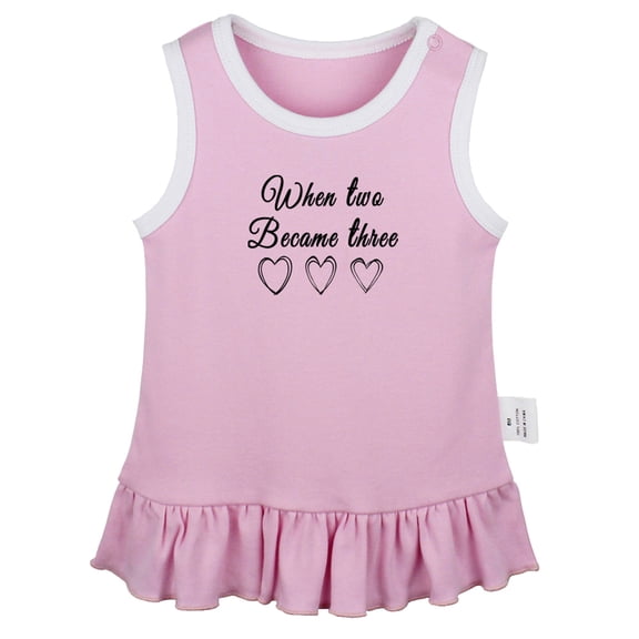 When Two Became Three Funny Dresses For Baby, Newborn Babies Skirts, Infant Princess Dress, 0-24M Kids Graphic Clothes (Pink Sleeveless Dresses, 0-6 Months)