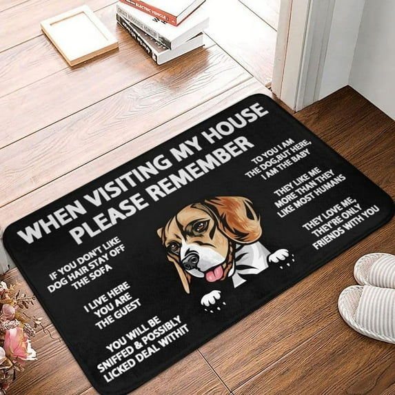 When Visiting My House Please Remember Pet Dog Beagle Indoor Doormat Durable Welcome Front Door Mats Entryway Rugs Non-Slip Absorbent Area Rugs Resist Dirt Carpet for Room Decor 24" x 36"
