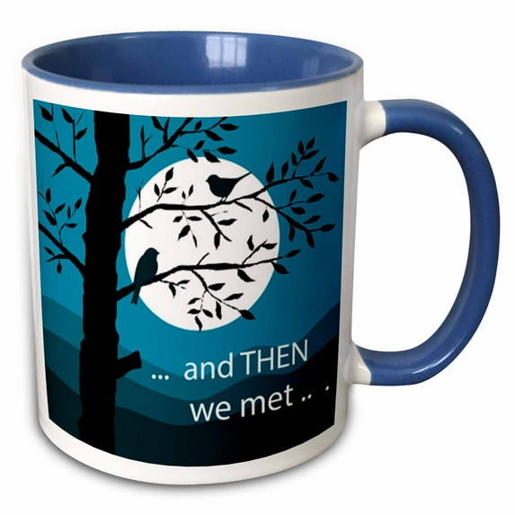 3drose, When We First Met, Birds in Love in the Moonlight, 15oz Two-tone Blue Mug