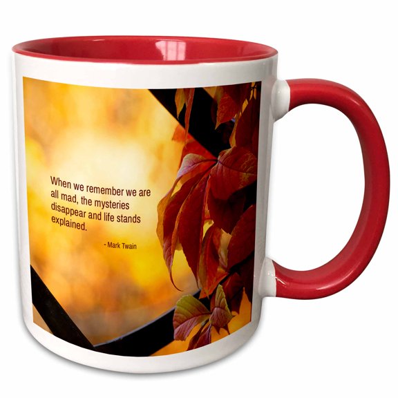 3drose, When We Remember We Are All Mad... Mark Twain Quote. Autumn Colors, 15oz Two-tone Red Mug