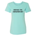 thumbnail image 1 of When Will This Staycation End? Womens crewneck tee, 1 of 3