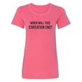 thumbnail image 1 of When Will This Staycation End? Womens crewneck tee, 1 of 2
