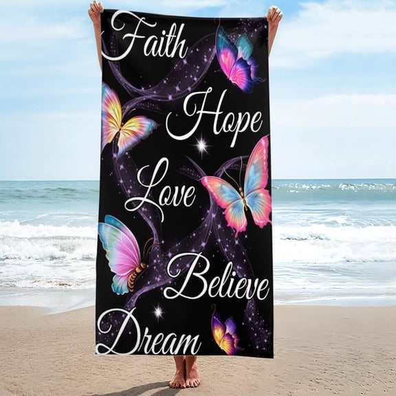 Faith Hope Love Believe Dream Beach Towel Oversized Sand Free 27.5"x55"