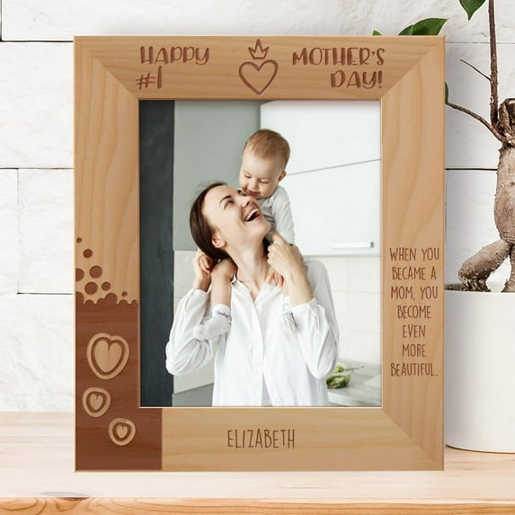 When You Became A Mom You Become Even More Beautiful Personalized Wooden Frame 8" x 10" Brown (Vertical)