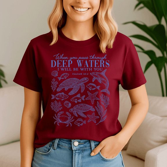When You Go Through Deep Waters I Will Be With You Women Shirt, Jesus Shirt, Easter Shirt, Christian Easter TShirt,He Has Rizzen Tee