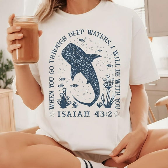 When You Go Through Deep Waters Shirt, Whale Shark Shirt, Trendy Summer Shirt, Beachy Scripture Shirt, Summer Sublimation Shirt