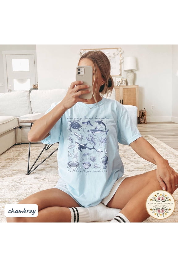 When You Go Through Deep Waters Summer Christian Boho Clothes Beach Teen Apparel Jesus T-Shirt