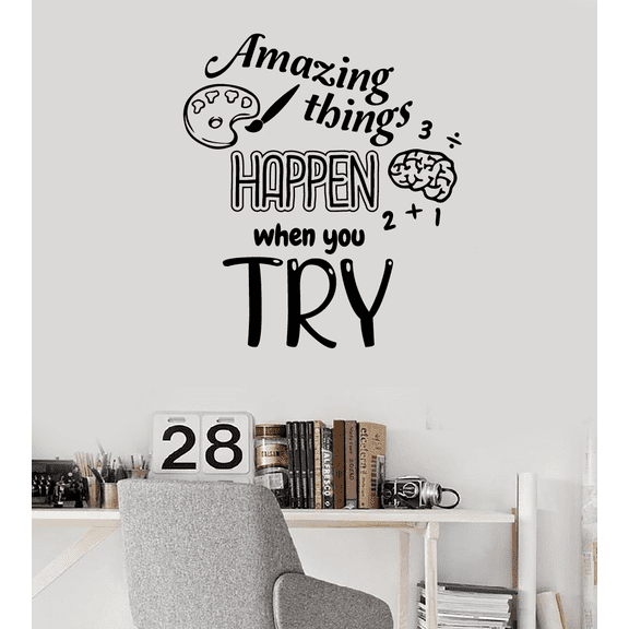 When You Try Quote Classroom Wall Decal Stickers Education Educational Quotes for Teachers Students School Room Nursery Kindergarten Library Home Art Decals Wall Art Vinyl Decoration Size (40x24 inch)