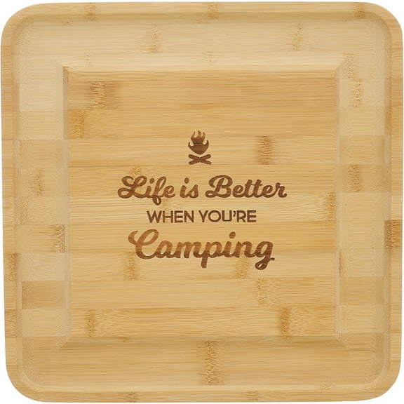 When You're Camping - 13" Bamboo Serving Board with Utensils