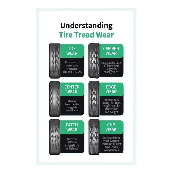 When to Replace Tires Poster Tire Wear Indicator and Tread Depth Guide Visual Chart for Auto Shop Mechanic and Garage Wall