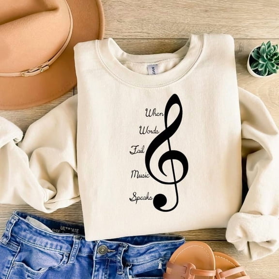When words fail music speaks Music T-Shirt for Band Lovers, Treble Clef, Music Note Shirt, Musician Shirt, All Size S-5Xl