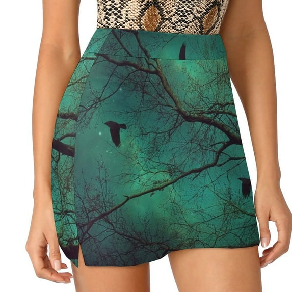 Where Dusk Meets Dawn Ii Women's skirt Mini Skirts A Line Skirt With Hide Pocket Trees Forest Night Sky Birds In Flight Ravens