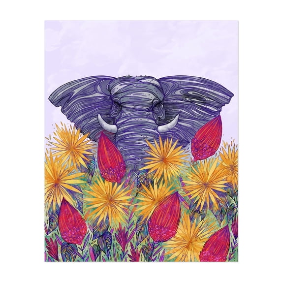 Where Giants Bloom - Mixed Media Floral Wildlife Illustration Modern Art Nature Unframed Wall Art Print 20 x 24 inches