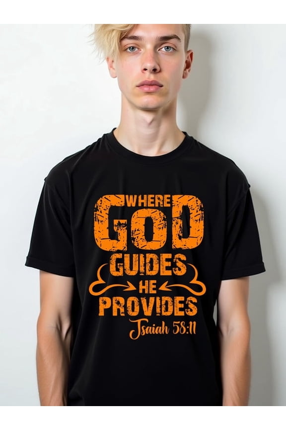 Where God Guides mens comfort colors tshirt black top short Daily and weekend wear Perfect for exercise Fashion Unisex Shirt Printed tshirts