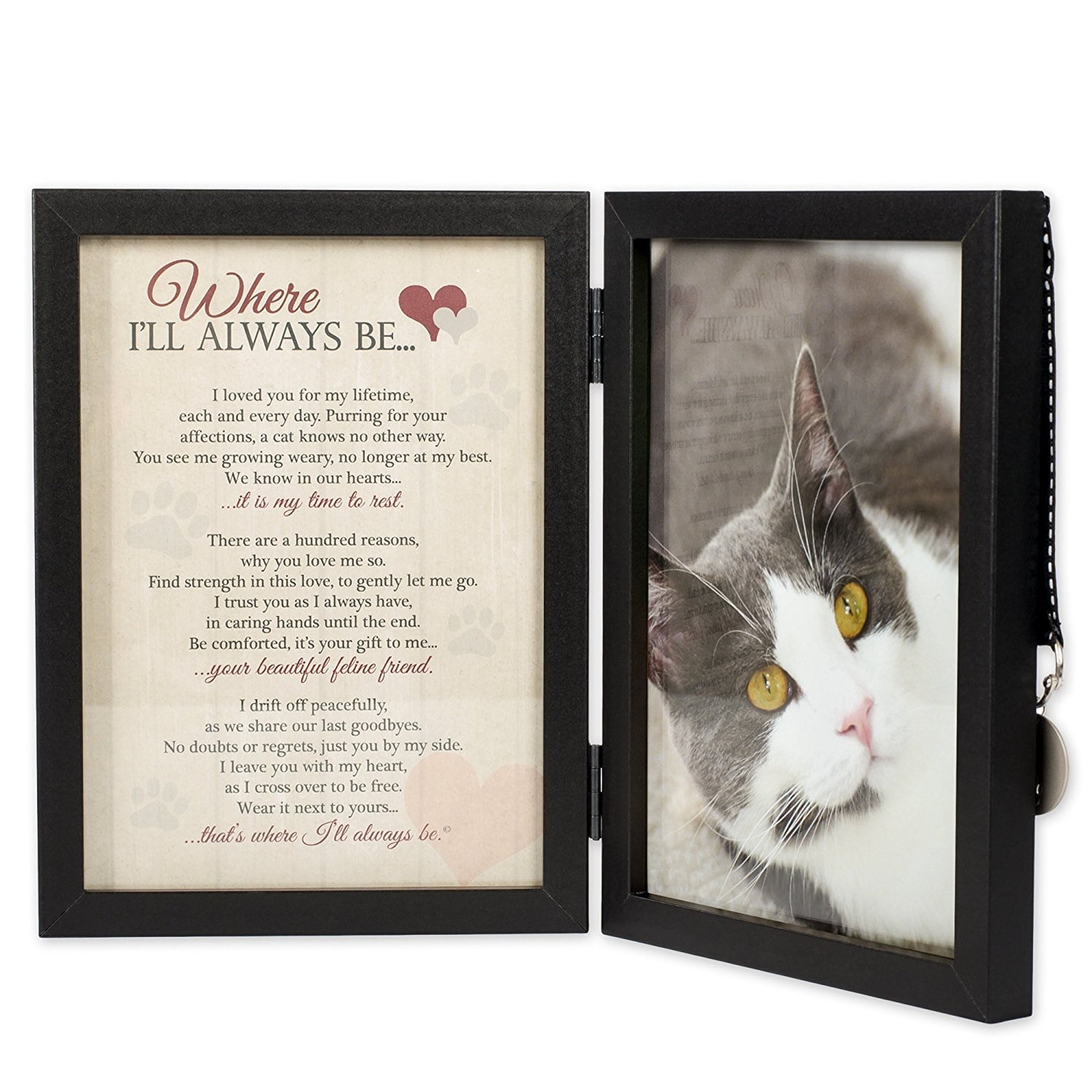 Cat Memory Photo Frame Where I'll Always Be Cat Memorial 5x7 Picture Frame with Pet Tag ...