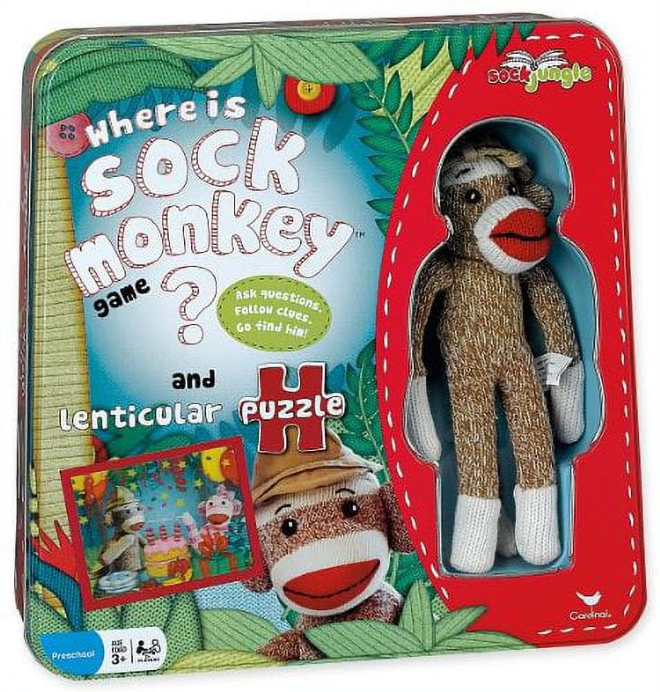 Where Is Sock Monkey? Game and Lenticular Puzzle Tin