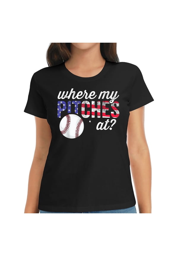 Where My Pitches At Funny Mom Baseball Shirt Gift Softball T-Shirt