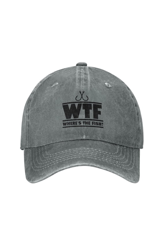 Where'S The Fish Wtf Unisex Adult Washed Denim Cotton Sport Outdoor Baseball Cap Adjustable Cowboy Baseball Hat