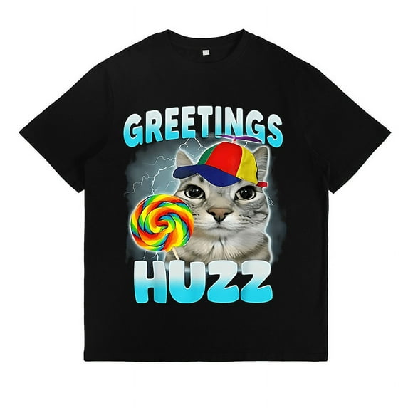 Funny Cat Graphic Tee for Men – Playful 'Where The Huzz At' Design – Humorous Casual T-Shirt Guaranteed to Get Laughs