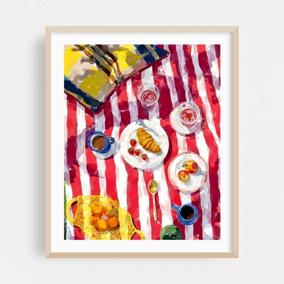 Where The Sun Finds Us - Painting Breakfast Watercolor Kitchen Decor Fruit Summer Illustration Cafe Oak Framed Wall Art Print 12 x 16 inches