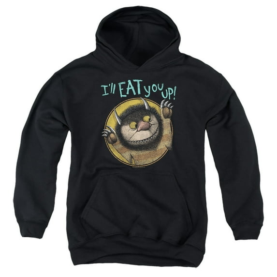 Where The Wild Things Are Eat Kids Pull-Over Hoodie (Small) for Youth Boys and Girls, Black