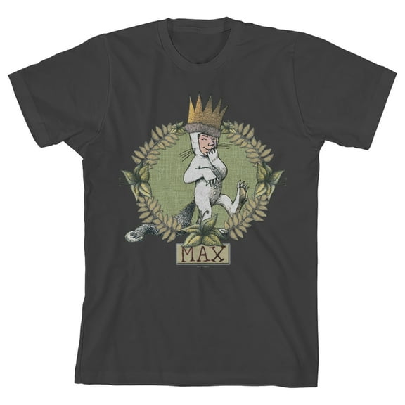 Where The Wild Things Are Max Leaves Background Youth Charcoal Crew Neck Short Sleeve T-shirt-Large