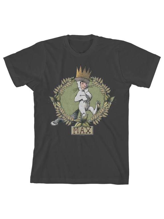 Where The Wild Things Are Max Leaves Background Youth Charcoal Crew Neck Short Sleeve T-shirt-Small
