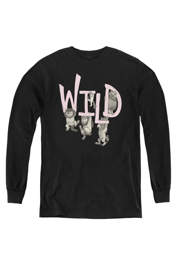 Where The Wild Things Are Wild Kids Long Sleeve T Shirt (Large) for Youth Boys and Girls, Black