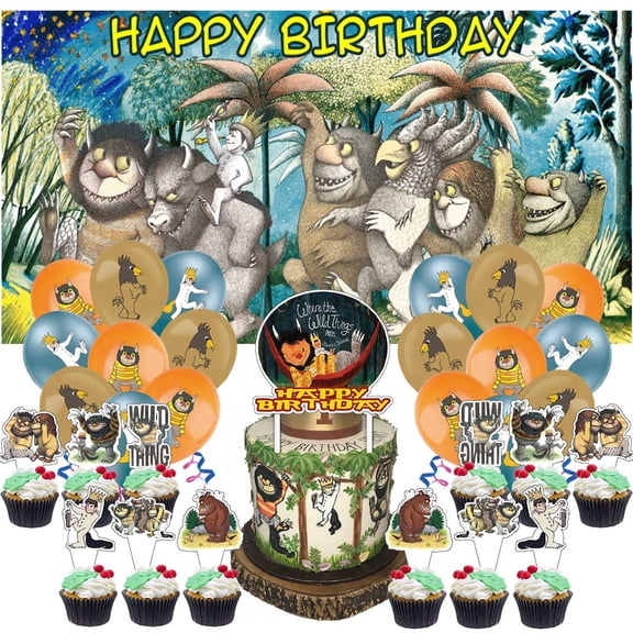 Where The Wild Things are Birthday Party Decor Set - 5x2.3ft Themed Backdrop Banner, Latex Balloons & Cake Toppers Party Supplies