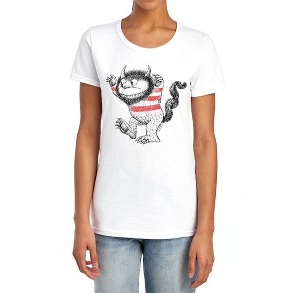 Where The Wild Things are Line Art Women's T Shirt, White, X-Large