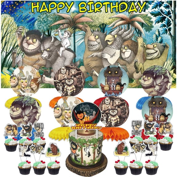 Where The Wild Things are Party Decorations Banner Decor Supplies Honeycomb Centerpieces Table Toppers Cake Toppers for Birthday Photo Props