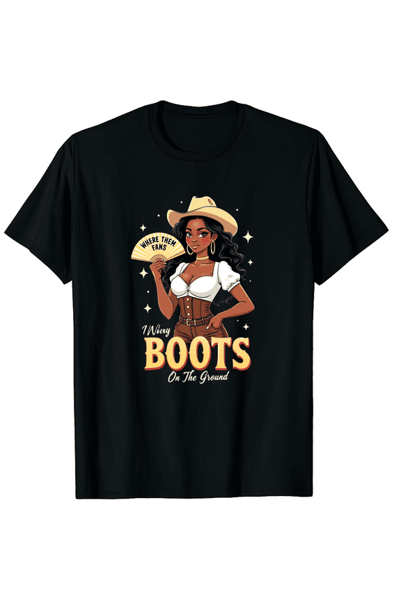 Where Them Fans at Boots On Da Ground Melanin Cowgirl Graphic Black T-Shirt for Men and Women