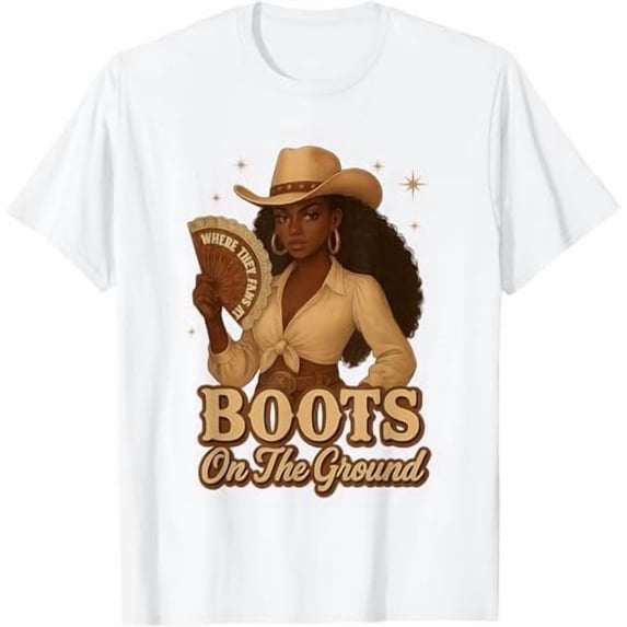 Greenink Where Them Fans at Boots On The Ground Western Cowgirl Linedance T-Shirt Pure Cotton Crewneck Tee Shirts for Women Men