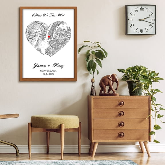Where We First Met Map, Custom Canvas Print Couple Gift, Personalized Map Print Anniversary Wedding Gift For Her/Him