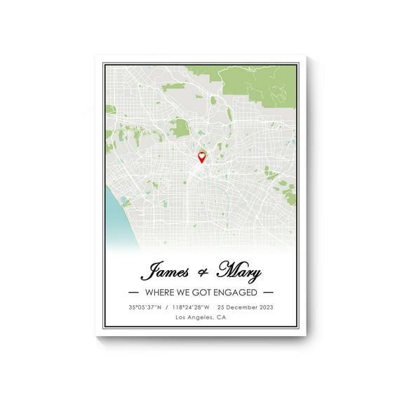 Where We Got Engaged Map, Custom Canvas Print Couple Gift, Personalized Map Print Anniversary Wedding Gift For Her/Him