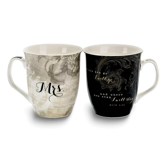 Where You Go Mr. and Mrs.16 Ounce New Bone China Coffee Mug Set of 2