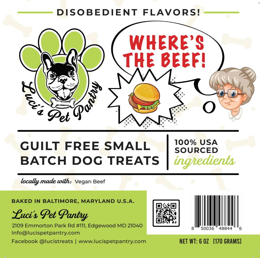 Where's The Beef "Vegan Beef Biscuits" Homemade Dog & Puppy Treats! Gift Box with 4 - 6 oz. Treat Bags