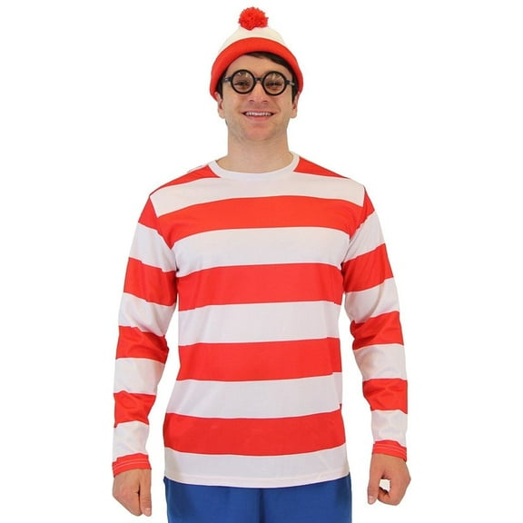 Where's Waldo Shirt Hat and Glasses Deluxe Halloween Costume Cosplay