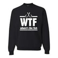 thumbnail image 1 of Where's the Fish WTF Parody | Mens Fishing Crewneck Graphic Sweatshirt, Black, Small, 1 of 4