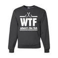thumbnail image 1 of Where's the Fish WTF Parody | Mens Fishing Crewneck Graphic Sweatshirt, Heather Black, 2XL, 1 of 1