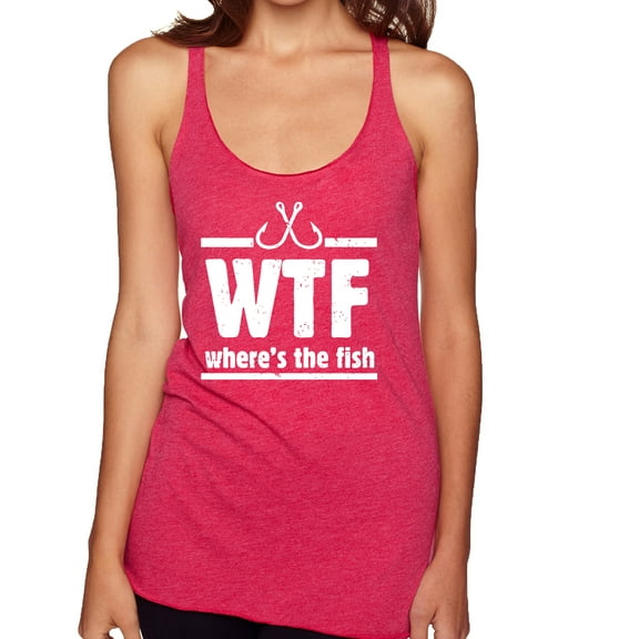 Where's the Fish WTF Parody | Womens Fishing Premium Tri-Blend Racerback Tank Top, Shocking Pink, Small