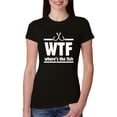 thumbnail image 1 of Where's the Fish WTF Parody | Womens Fishing Slim Fit Junior Tee, Black, Small, 1 of 4