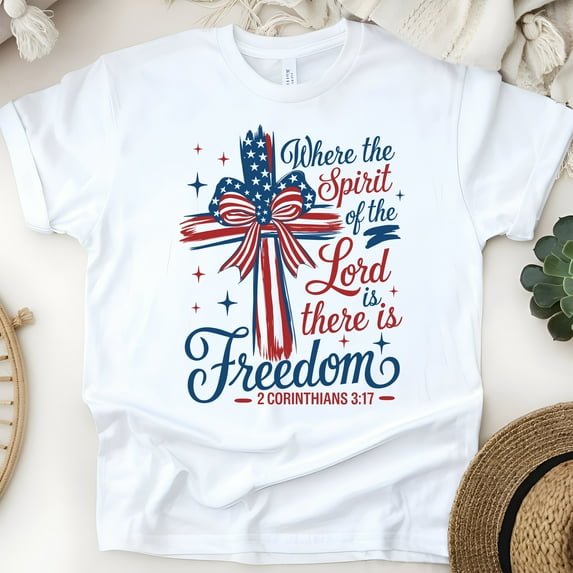 Where the Spirit of the Lord Is Shirt – 2 Corinthians 3:17 Christian Tee, White, Size S