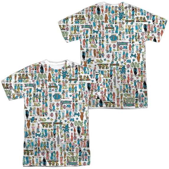 Wheres Waldo Figures Unisex Adult Sublimated Costume T Shirt (Front/Back), Small Multicolor