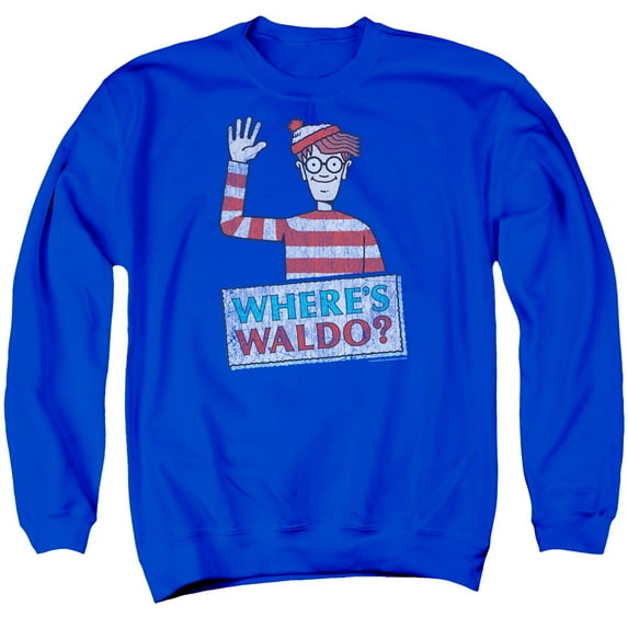 Wheres Waldo/Waldo Wave Adult Crewneck Sweatshirt Royal Blue