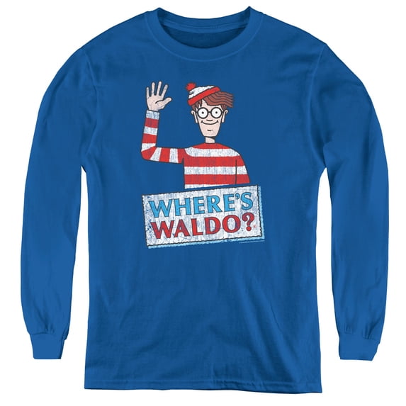 Wheres Waldo/Waldo Wave Youth Long Sleeve T-Shirt Royal Blue