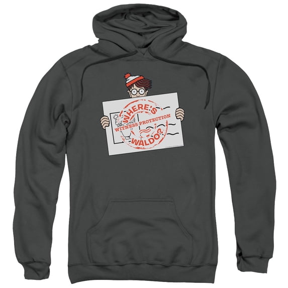 Wheres Waldo/Witness Protection Adult Pullover Hoodie Sweatshirt Charcoal
