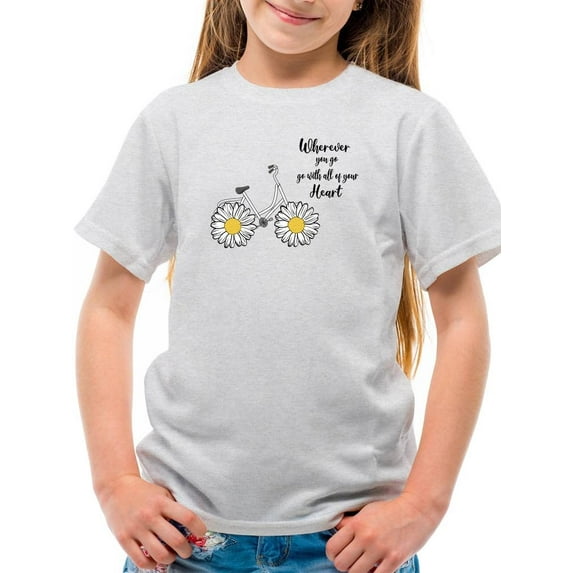 Wherever You Go Daisy Bicycle T-Shirt Juniors -Image by Shutterstock, Small