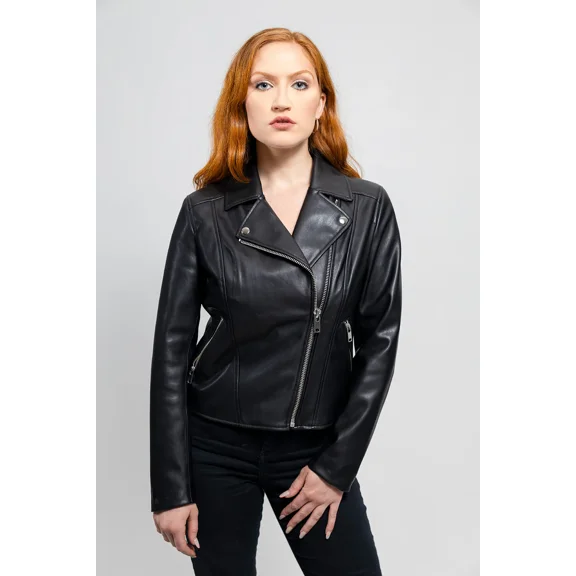 Whet Blu DEMI Vegan Leather Fashion Notch Collar Zip-Up Stylish Design Lightweight Outerwear Jacket Black Extra Small